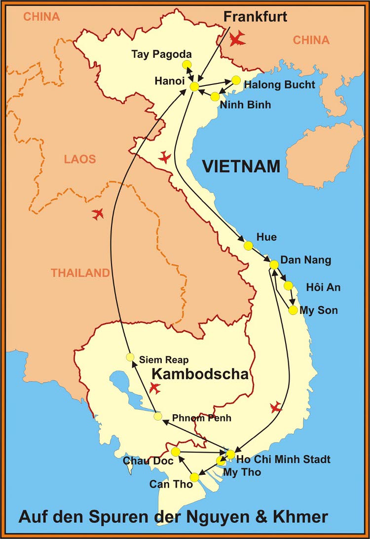 Vietnam Reise und Kambodscha Reise Route