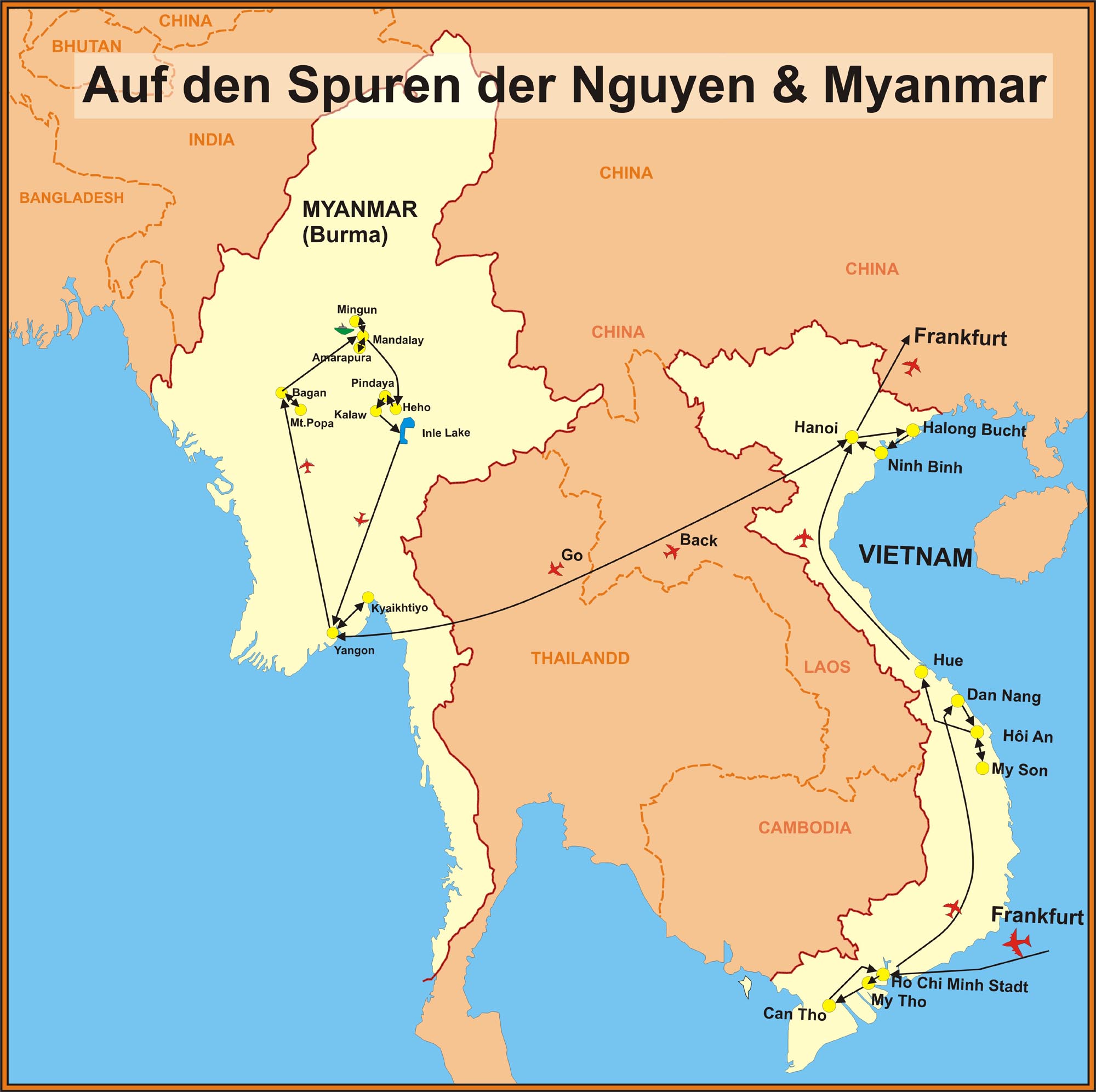 Vietnam Reise und Kambodscha Reise Route