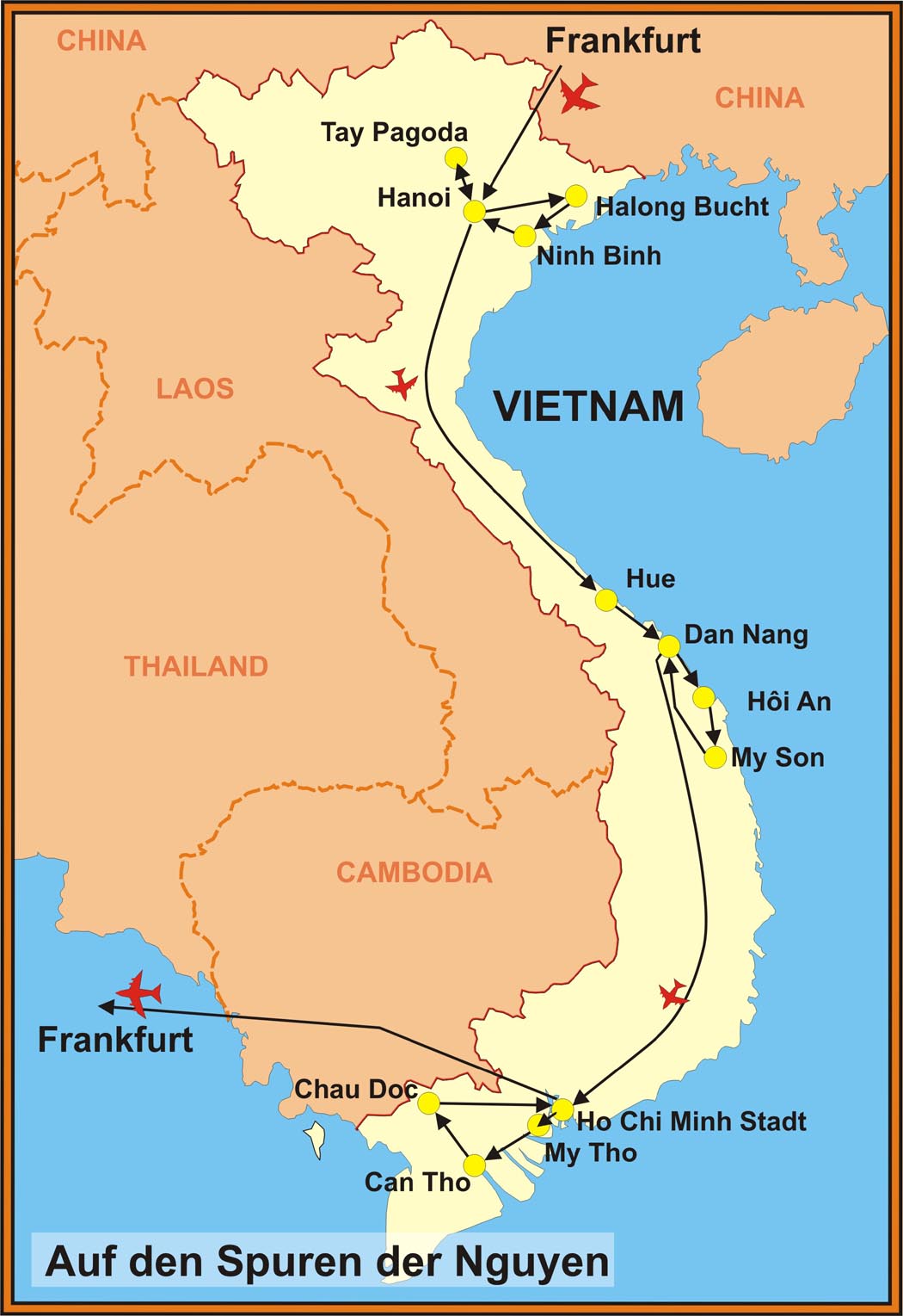 Reiseroute der Vietnam Studienreise: Auf den Spuren der Nguyen